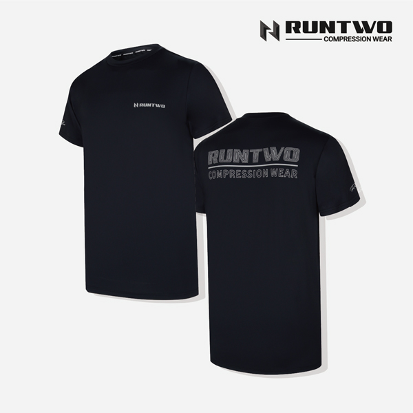 런투 라운드 반팔 티셔츠 배드민턴 기능성 RUNTWO 블랙